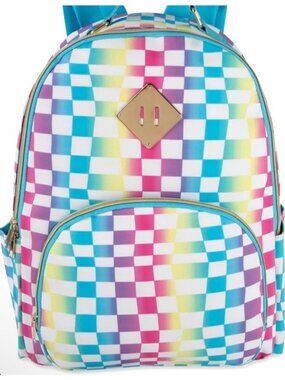 Emma & Chloe Vinyl Waterproof Childrens School Backpack Colorful Squares 17" NWT